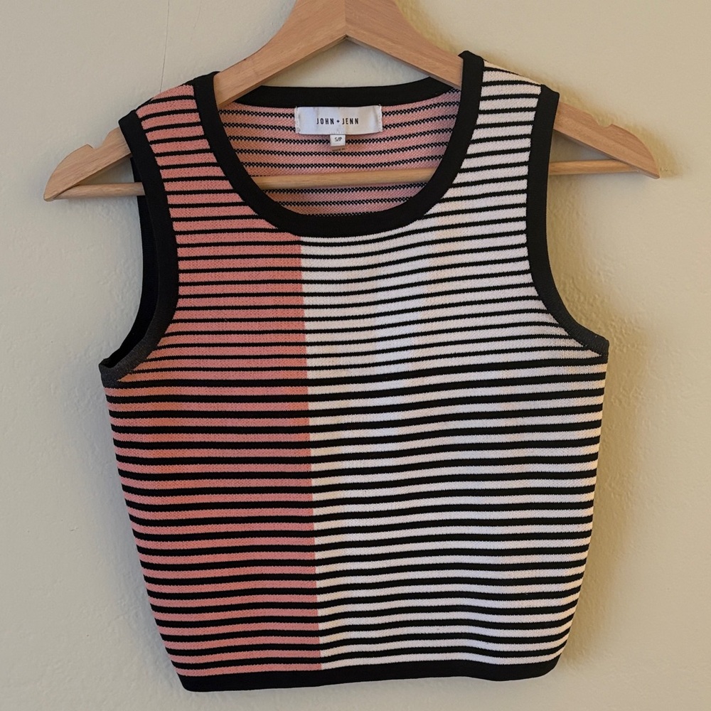 John + Jenn Pink, White & Black Striped Knit Tank